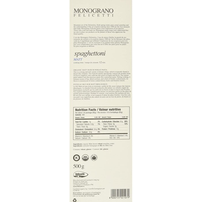 Monograno Felicetti Spaghettoni - drawn bronze organic Matt durum (500g)